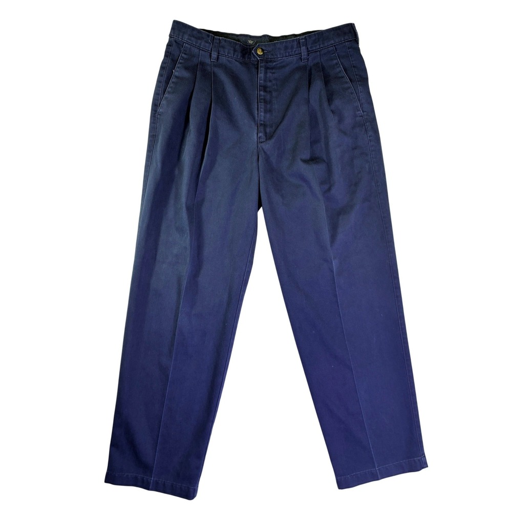 Dockers Khakis Mens 36x30 Navy Blue Pleated Cotton Twill Chino Pants 36 x 29